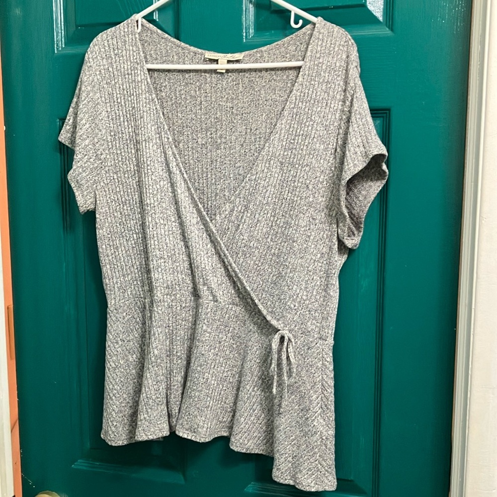 Express One Eleven Gray Wrap Top